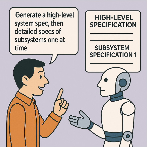 High-level generation strategy: generate system spec, then subsystem specs one at a time